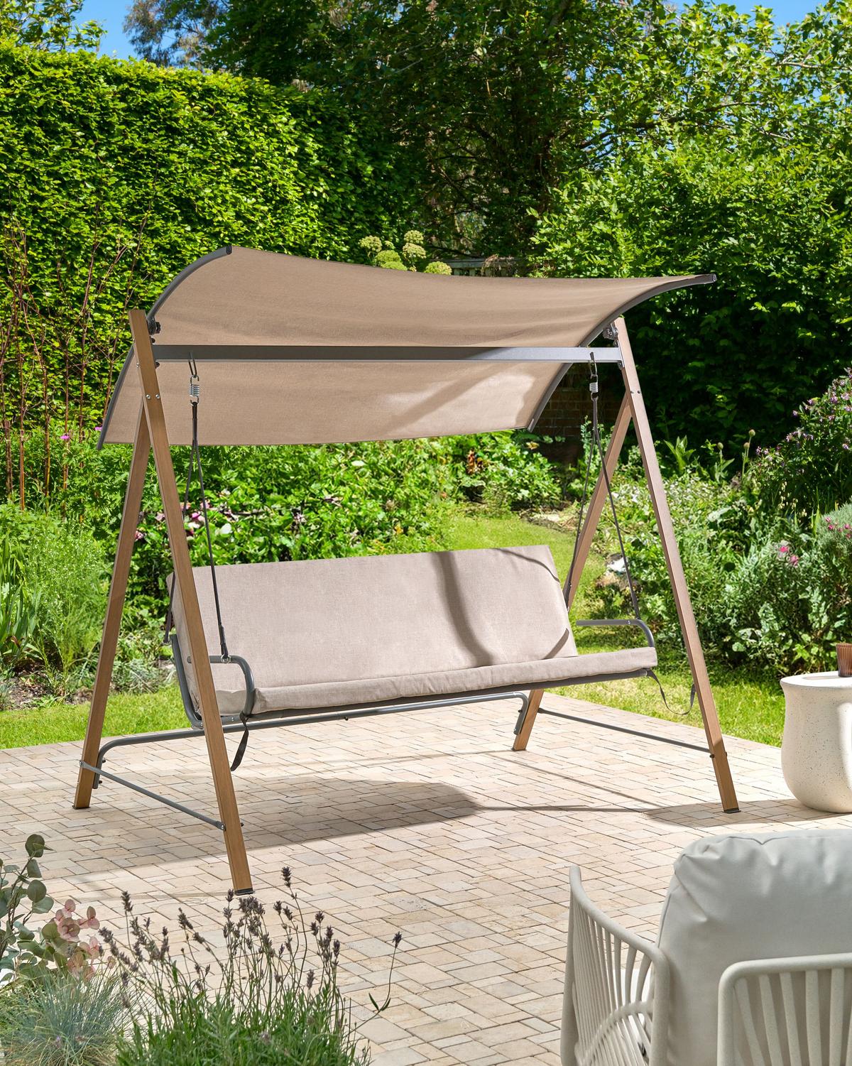 HOLLYWOODSCHAUKEL Metall Beige Bonagia - Dunkelgrau/Beige, Metall (194/172/136cm) - Beliani