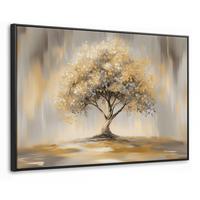 LEINWAND Bilder mit Rahmen - Gemälde - Baum - Abstrakt - Blätter - 140x90 - Beige, Textil (140/90cm) - MuchoWow
