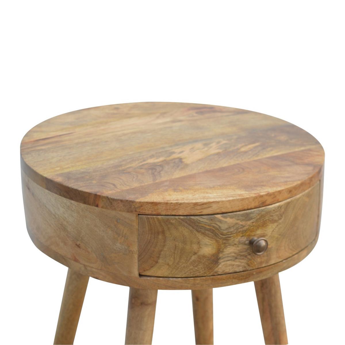 NACHTTISCH im Eichenholz-Finish, Rund geformter, 1 Schublade, Beige - Messingfarben/Braun, Holz/Metall (40/56/40cm) - Artisan Furniture