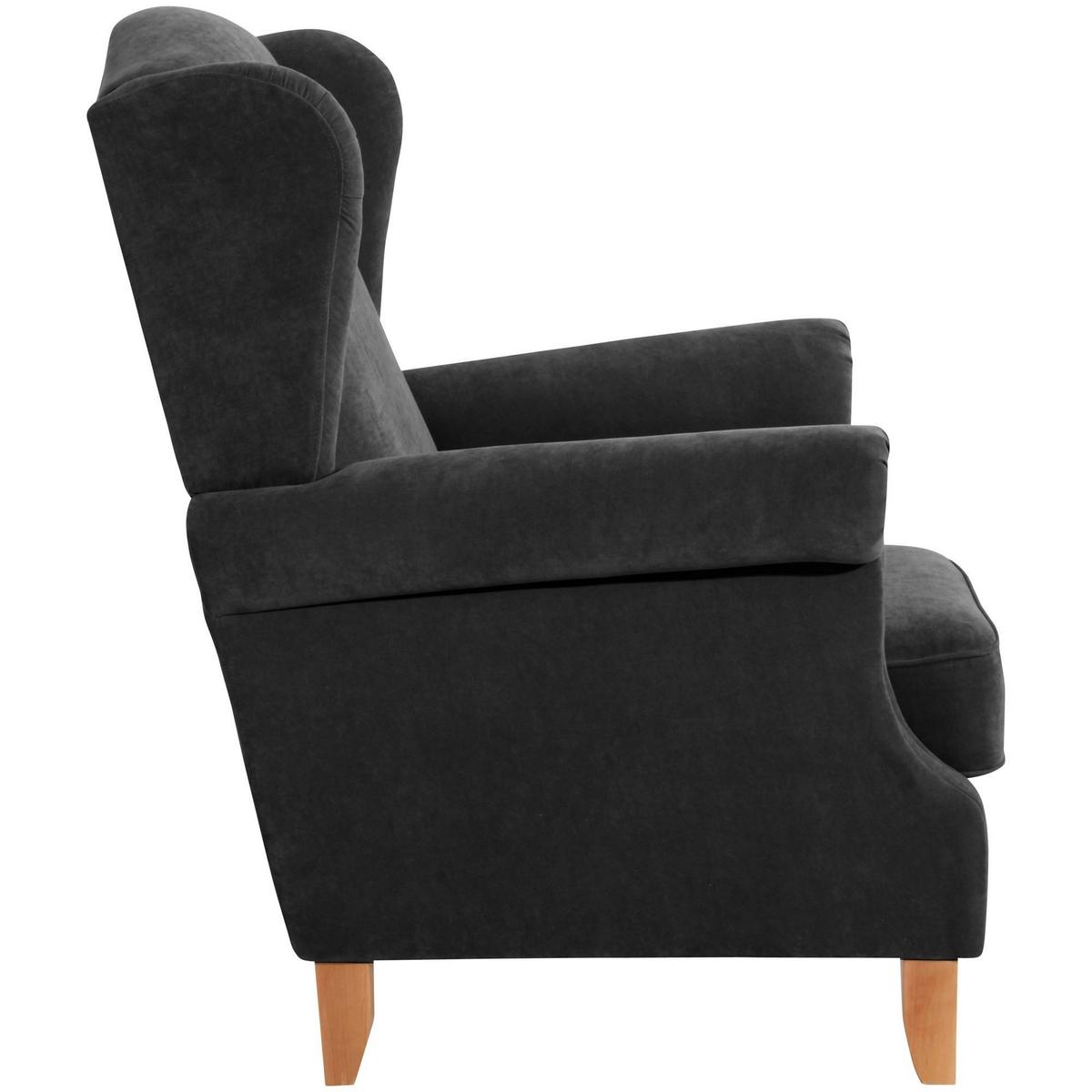 OHRENSESSEL Katria Bezug Veloursstoff Buche natur / schwarz - Schwarz, Kunststoff (88/108/84cm) - 58aufmkessel