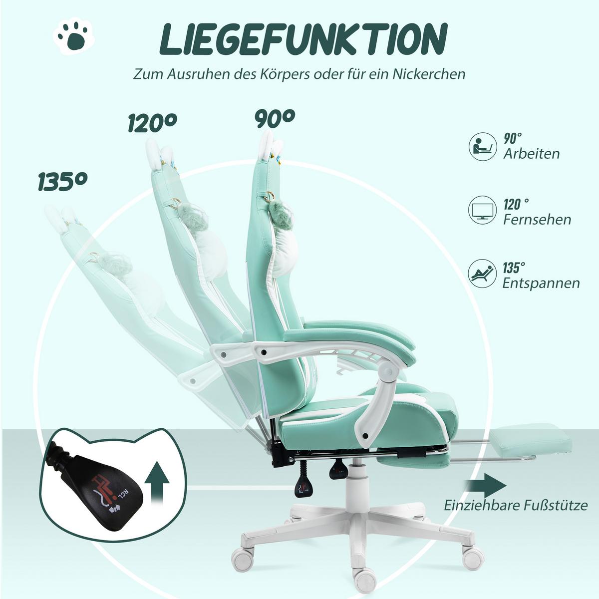 GAMING-STUHL Kunstleder Hellblau - Weiß/Hellblau, Textil (62/124/65cm) - HOMCOM