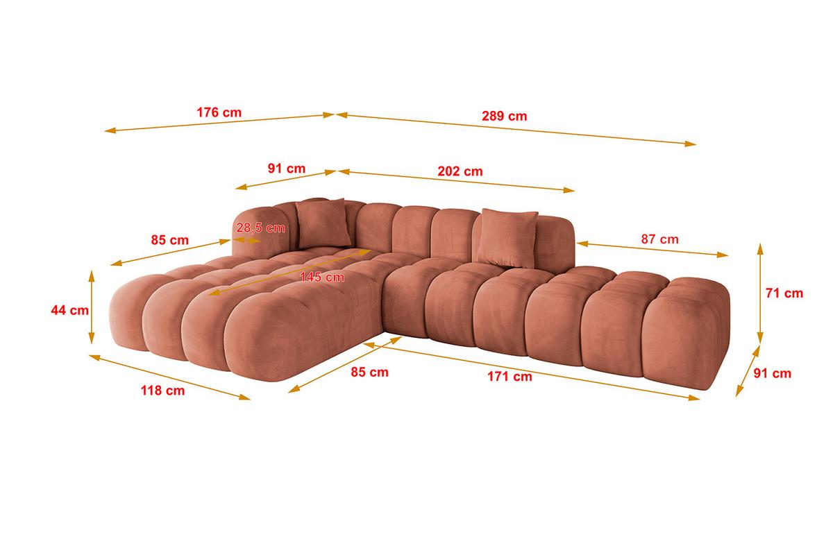 ECKSOFA Ottomane Links OLEA-L2 - 289x176x71 cm Koralle - Koralle/Schwarz, Holzwerkstoff/Kunststoff (289/176cm) - ALTDECOR