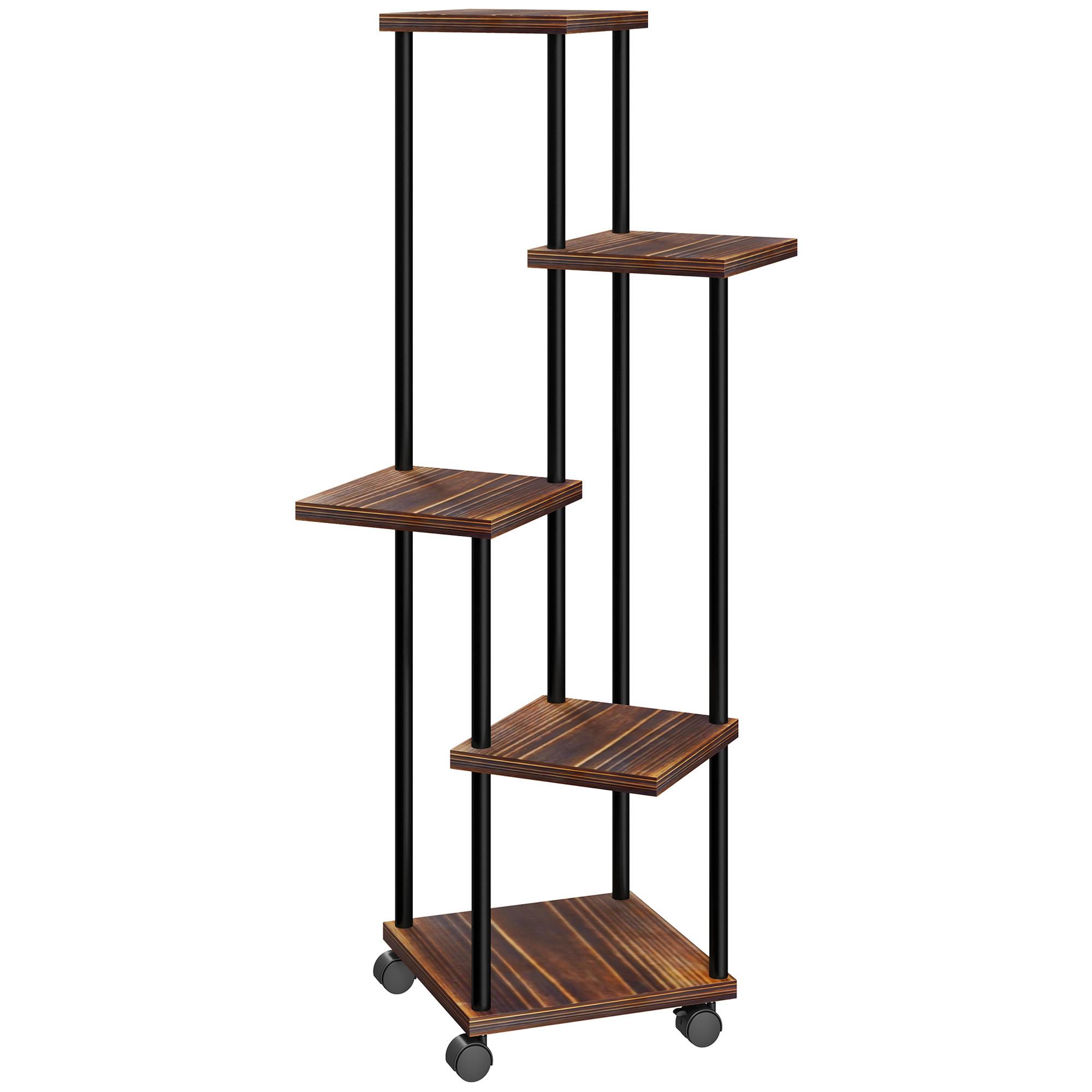 PFLANZENSTÄNDER Stahl Tannenholz Verkohlt - Dunkelbraun, Metall (59/110/59cm) - Outsunny