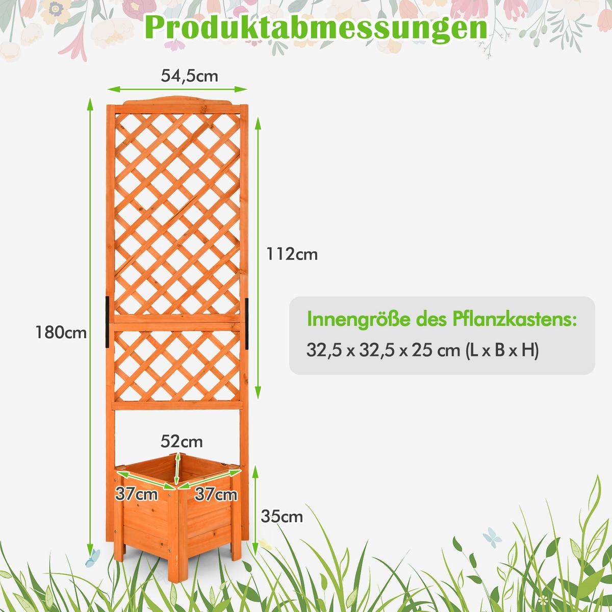 BLUMENKASTEN mit Rankgitter Orange - Orange, Holz (55/180/52cm) - COSTWAY