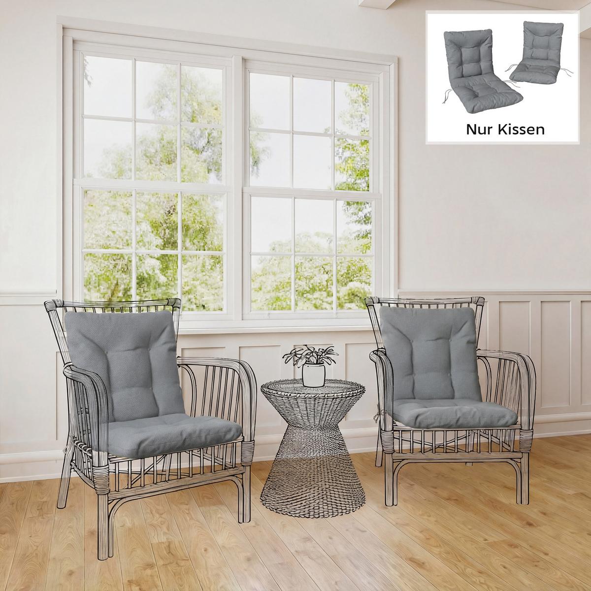 SITZKISSEN 2ER-SET Polyester PP-Baumwolle Hellgrau - Hellgrau, Textil (120/50/8cm) - Outsunny