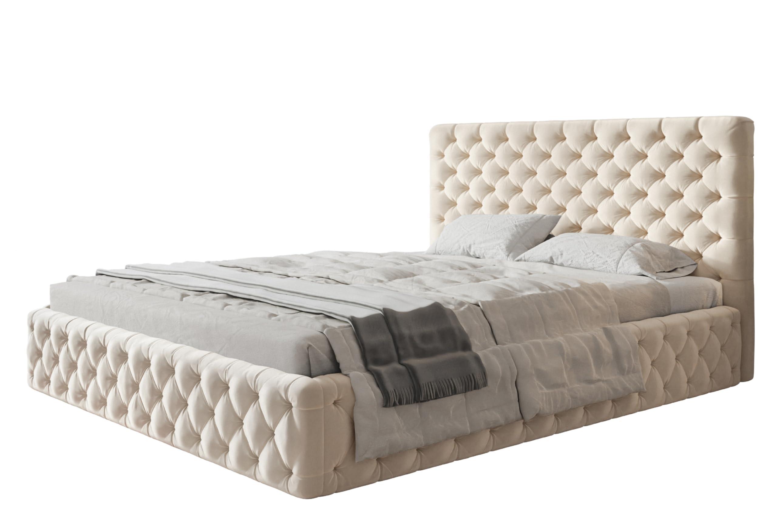 BETT 200x200 - Polsterbett mit Bettkasten und Metallrahmen - Elegant Betten - Weicher Jasminstoff - Kollektion Miami, Beige - Beige, Holz/Textil (200/200cm) - Alpi-Möbel
