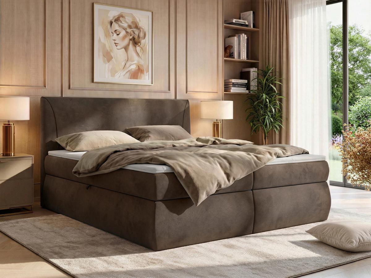 BOXBETT TARENZA 180/200 - Beige Velvet - Topper T25 - H3 - Schwarz/Braun, Kunststoff/Textil (180/200cm) - MKS