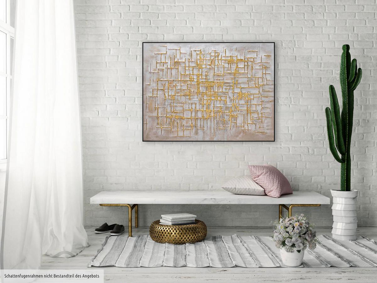 ACRYLBILD HANDGEMALT 100/75 cm - Beige/Goldfarben, Holz/Textil (100/75cm) - KUNSTLOFT