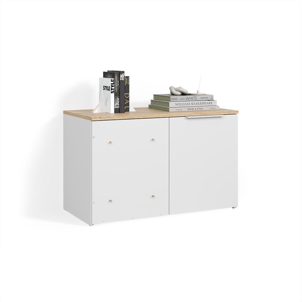ECKKOMMODE Piave Weiß/Sonoma mit Tür - Weiß/Sonoma Eiche, Holzwerkstoff (80/50/40cm) - Livinity®
