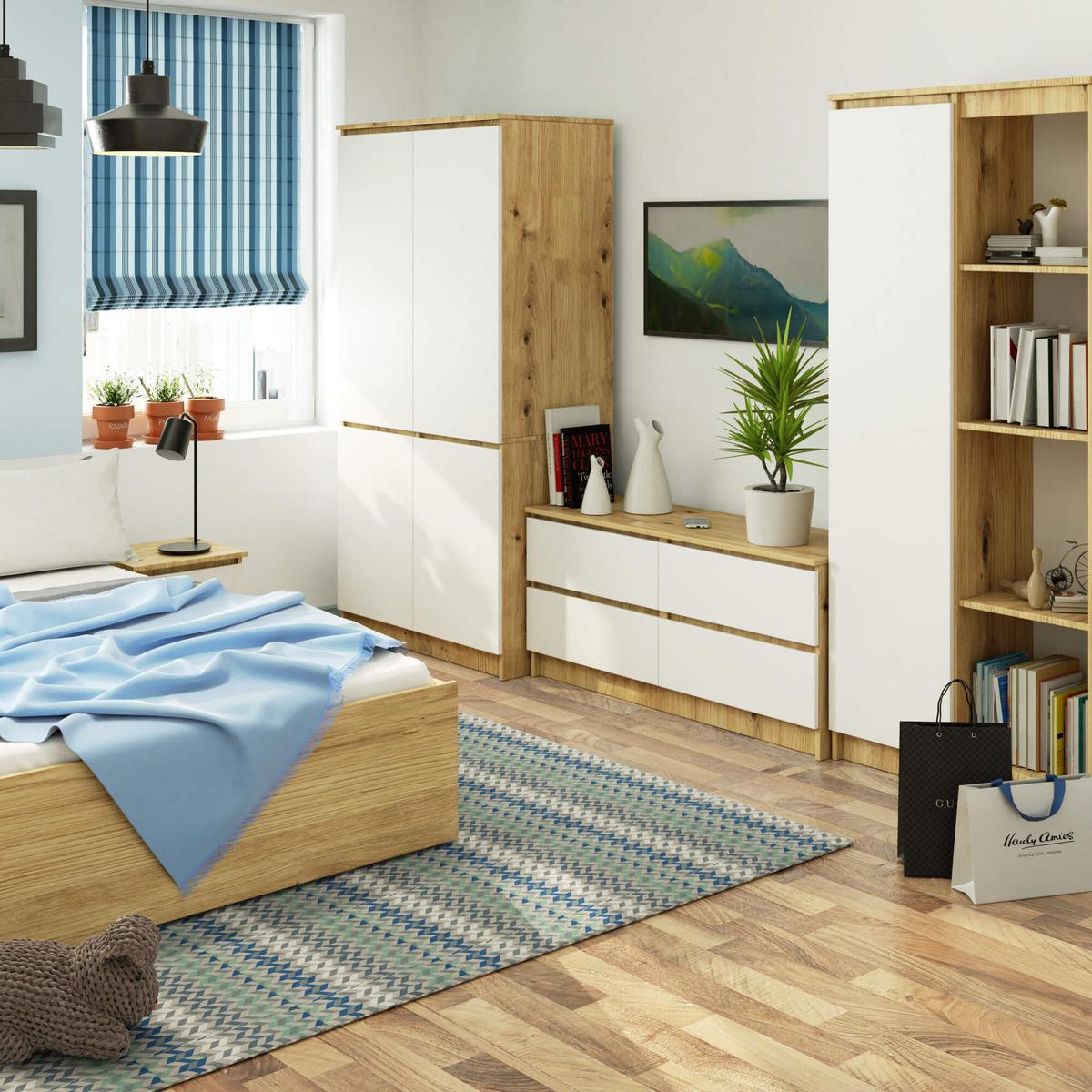 KLEIDERSCHRANK Eiche Artisan, Weiß 180/90/51 - Eiche Artisan/Weiß, Holzwerkstoff (90/180/51cm) - RAUMHIRSCH FURNITURE