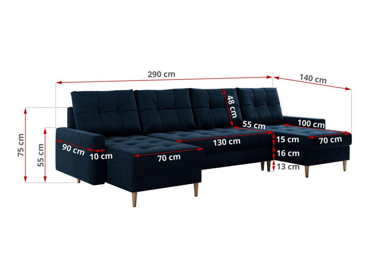 WOHNLANDSCHAFT Colin U Velvet Dunkelblau - Dunkelblau/Braun, Holz/Textil (290/75/140cm) - MKS
