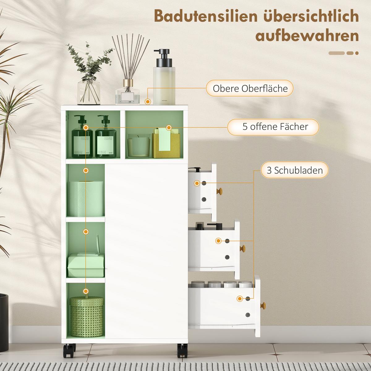 BADEZIMMERSCHRANK Spanplatte Weiß - Weiß, Holzwerkstoff (20/80/40cm) - HOMCOM