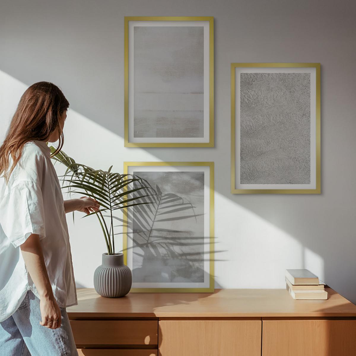 BILDER SET 3er Set - 40x60 cm Goldrahmen - Moderne minimalistische Texturen - Goldfarben, Kunststoff (40/60cm) - TULUP