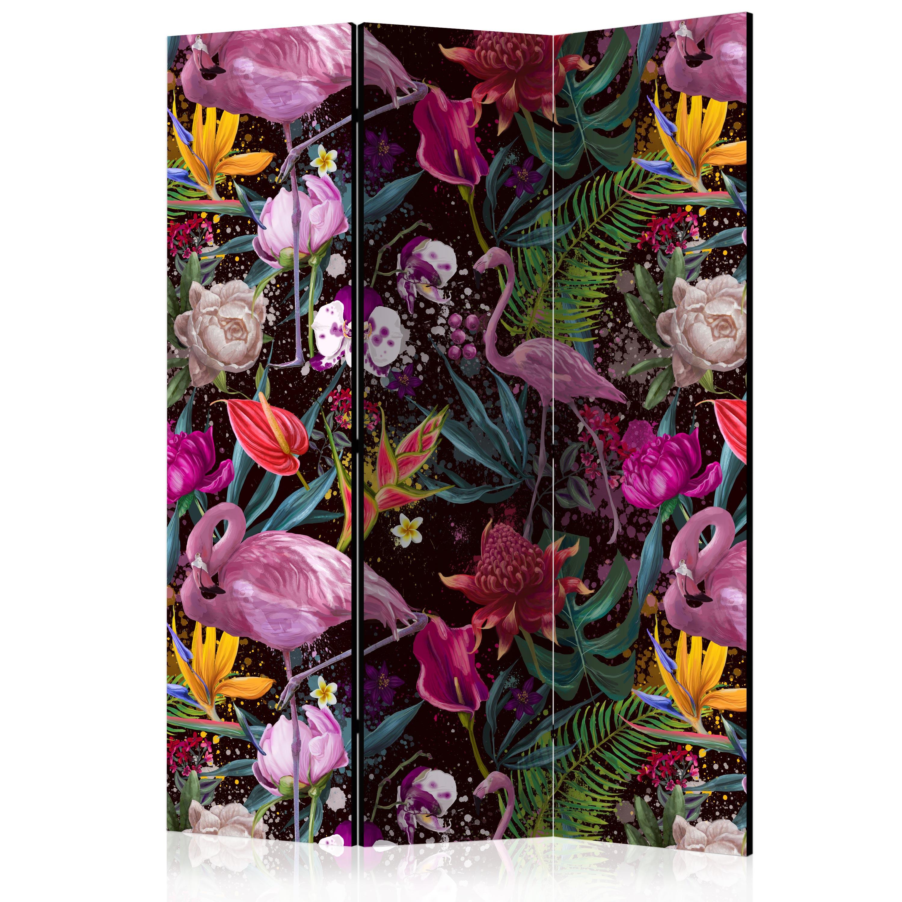 PARAVENT Beidseitig Bedruckter 3-tlg 135x172 cm Flamingos Und Exotische Blumen - Rosa, Holz/Textil (135/172/3cm) - Muralo