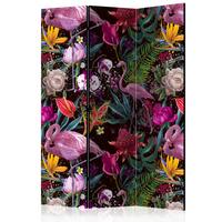 PARAVENT Beidseitig Bedruckter 3-tlg 135x172 cm Flamingos Und Exotische Blumen - Rosa, Holz/Textil (135/172/3cm) - Muralo