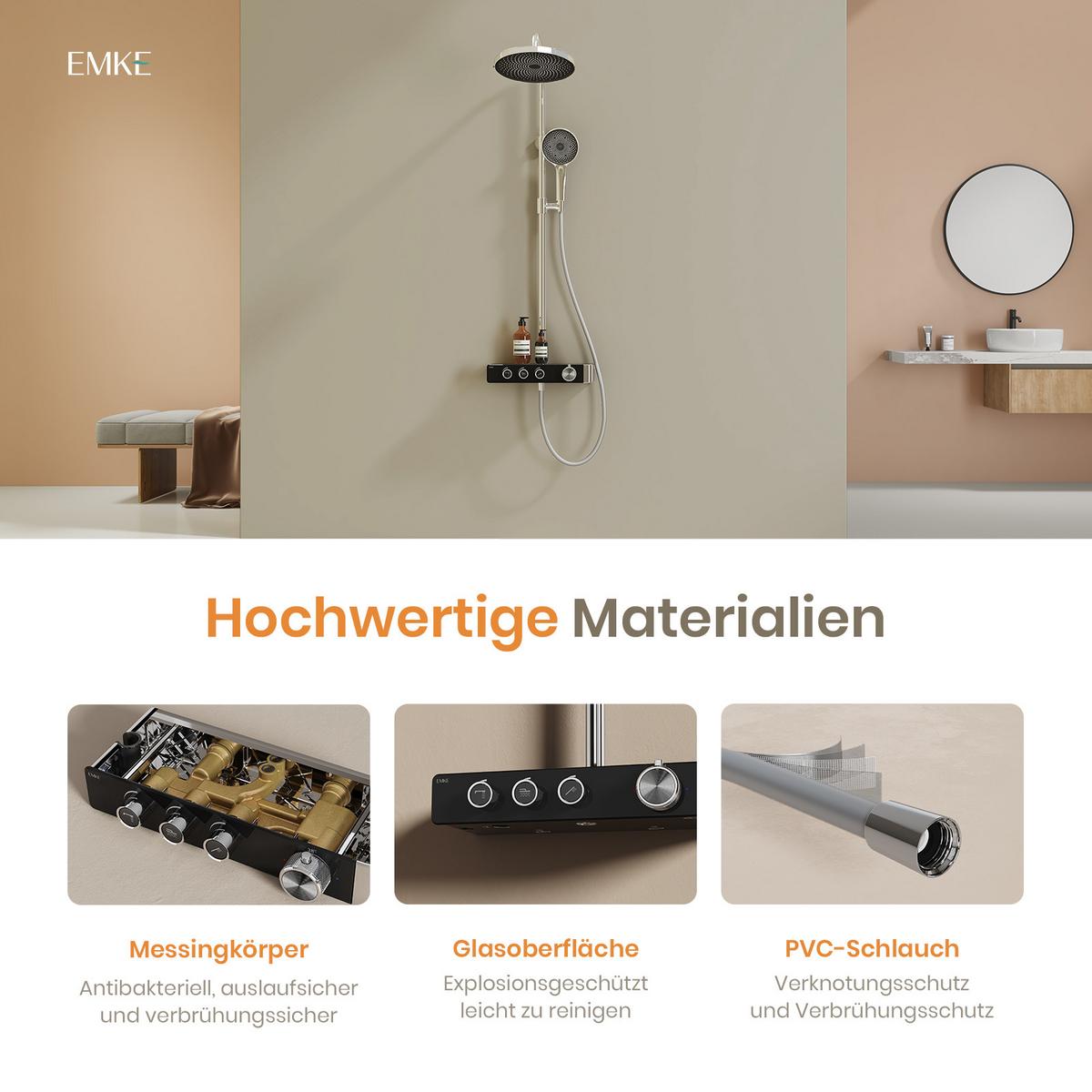 ÜBERKOPFBRAUSESET mit Thermostat Runde Überkopfbrause Vielseitig Chrom - Chromfarben, Metall (35.5/119/40cm) - EMKE