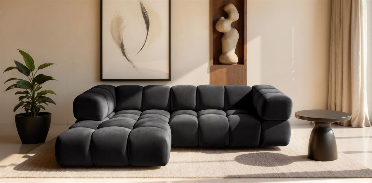 ECKSOFA Blanche In Bluvel - Schwarz, Holzwerkstoff/Textil (280/150cm) - Fun Möbel
