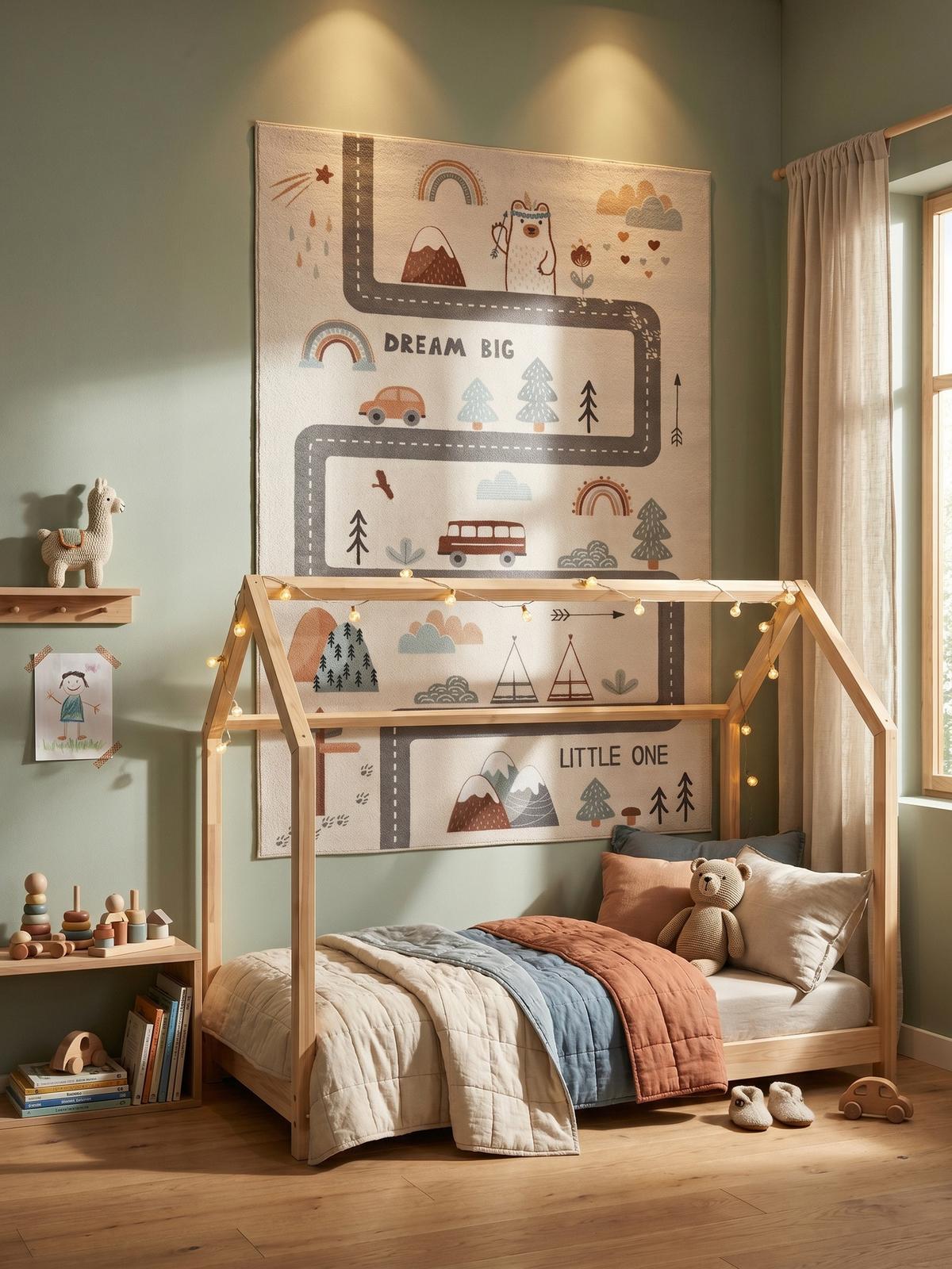 SPIELTEPPICH Waschbar TINO in Creme, mit Straßenkarten-Motiv, 80 x 150 cm - Beige, Textil (150/80cm) - KADIMA DESIGN