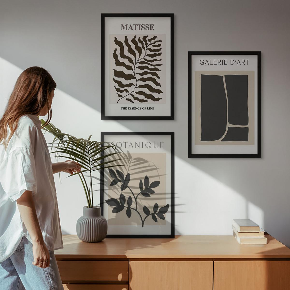 BILDER SET 3er Set - 40x60 cm Schwarzer Rahmen - Minimalistische Pflanzenposter - Schwarz, Kunststoff (40/60cm) - TULUP