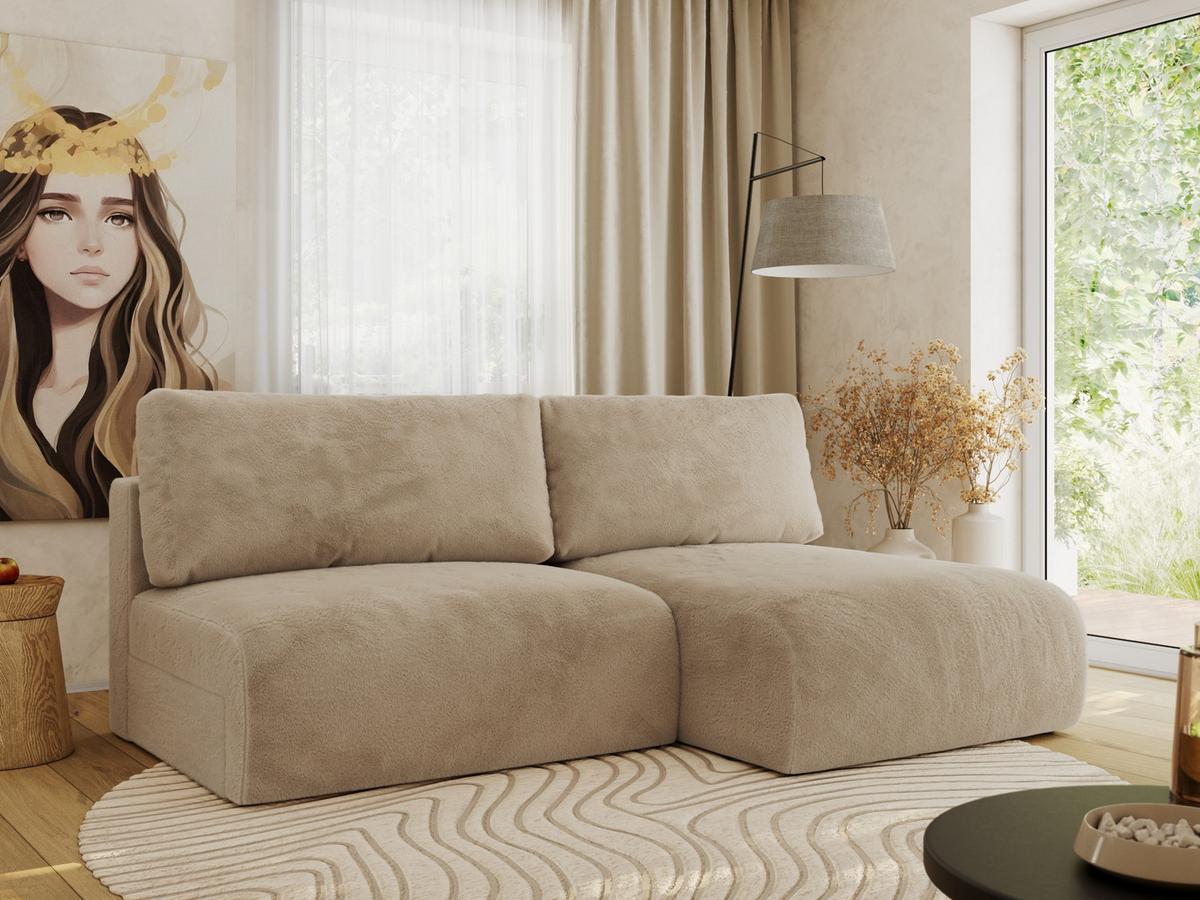 ECKSCHLAFSOFA VIVO L Beige Plüsch - rechts - Beige/Schwarz, Kunststoff/Textil (150/223cm) - MKS
