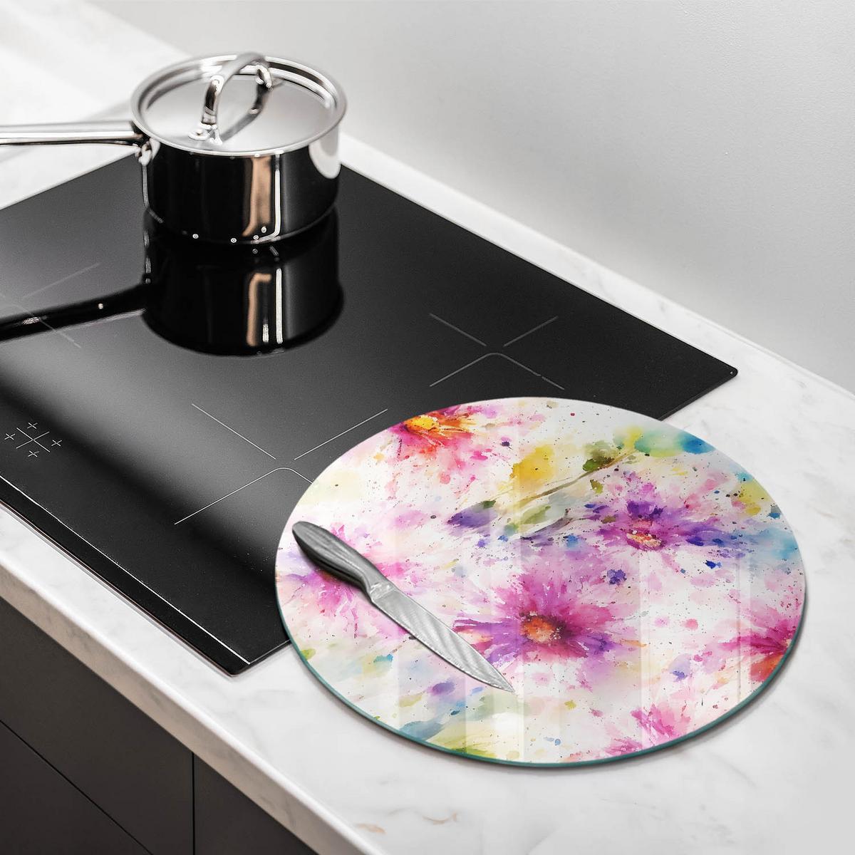 GLASPLATTE Ø 40 cm Gemalte Blumen - Multicolor, Glas (40/40cm) - Wallfluent