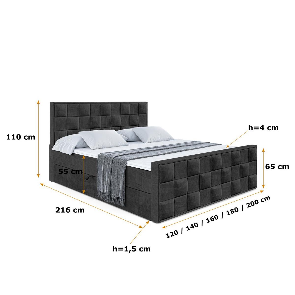 BOXBETT ZAFIRA - 180x200 - H4 - Schwarz - Schwarz, Holzwerkstoff (180/200cm) - ALTDECOR