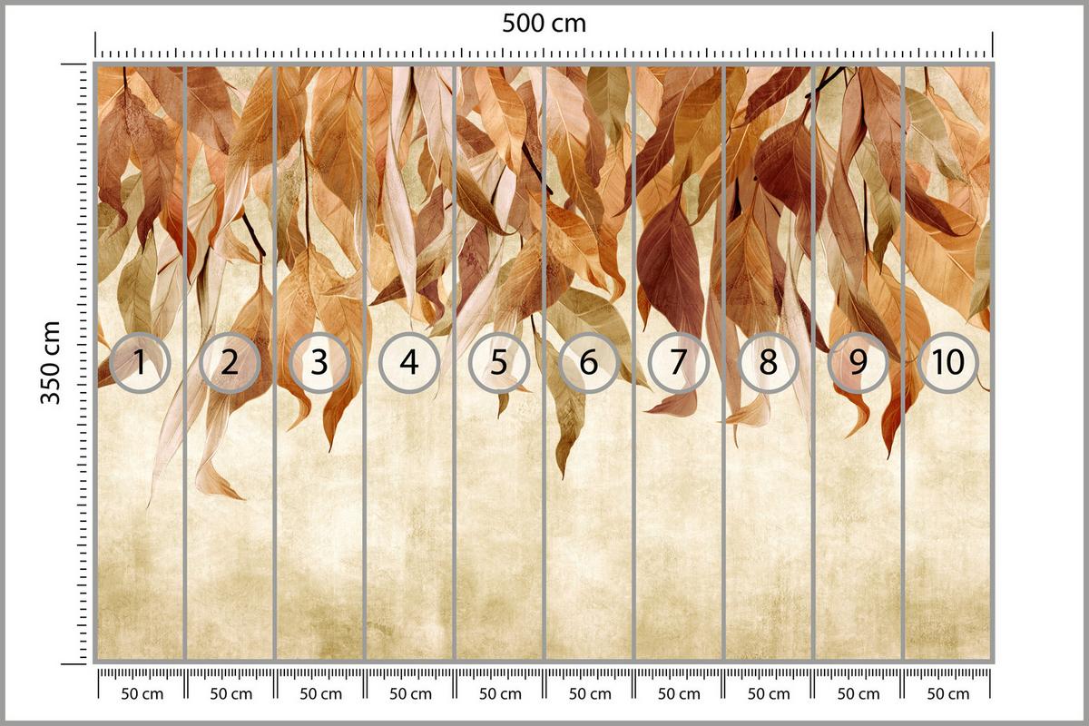 FOTOTAPETE Blätter Pflanzen Natur für Wohnzimmer 500x350 - Beige/Rot, Papier (500/350cm) - Muralo