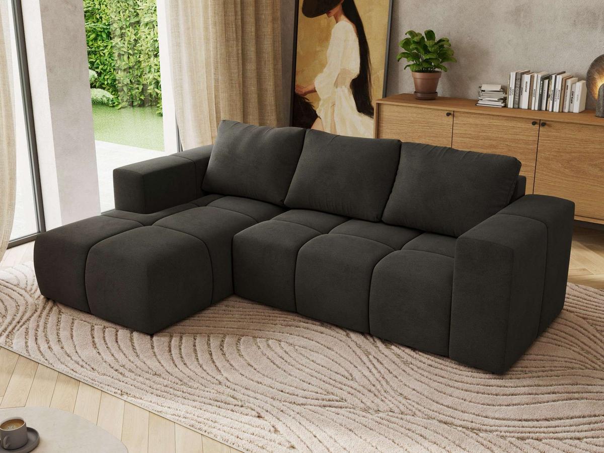 ECKSOFA MONIVA Dunkelgrau Velvet - Links - Dunkelgrau/Schwarz, Kunststoff/Textil (164/266cm) - MKS