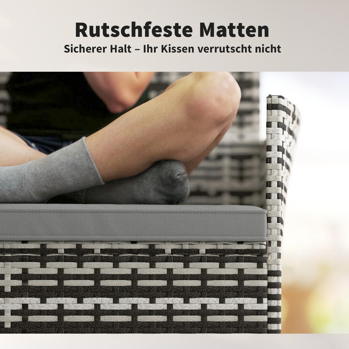 GARTENBANK 2-Sitzer aus PE-Rattan-Stahl Hellgrau - Dunkelgrau/Beige, Textil/Metall (63/85/115cm) - Outsunny