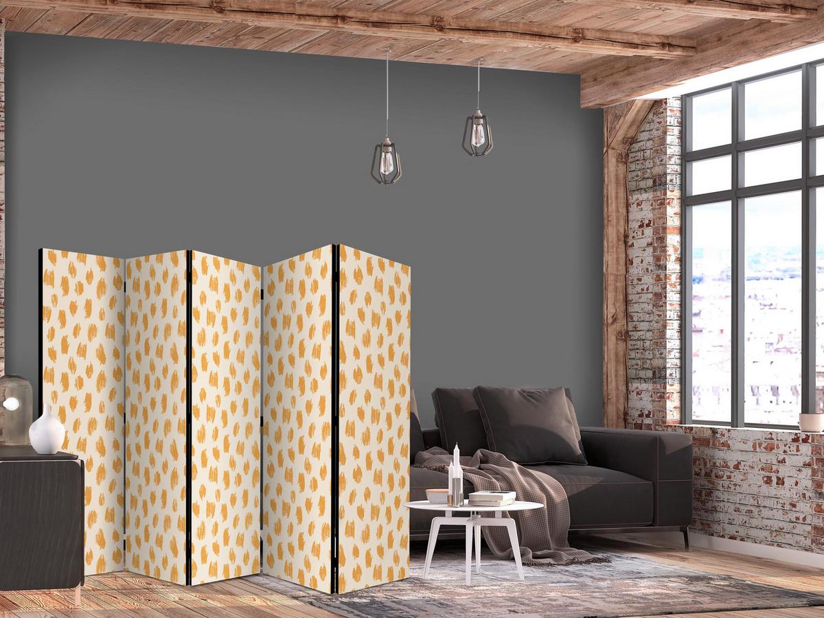 PARAVENT Beidseitig Bedruckter 5-tlg 225x172 cm Abstraktion Punkte - Orange, Holz/Textil (225/172/3cm) - Muralo