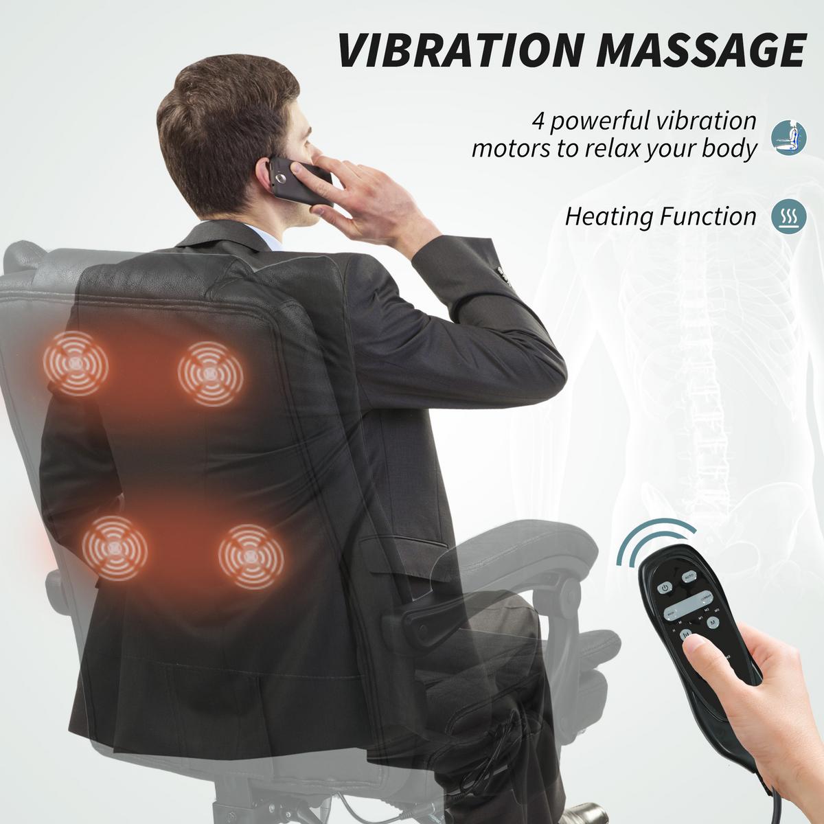 MASSAGE-BÜROSTUHL, Schreibtischstuhl mit Heizfunktion, Fußstütze, Schwarz - Schwarz, Kunststoff (70/118/64cm) - Vinsetto
