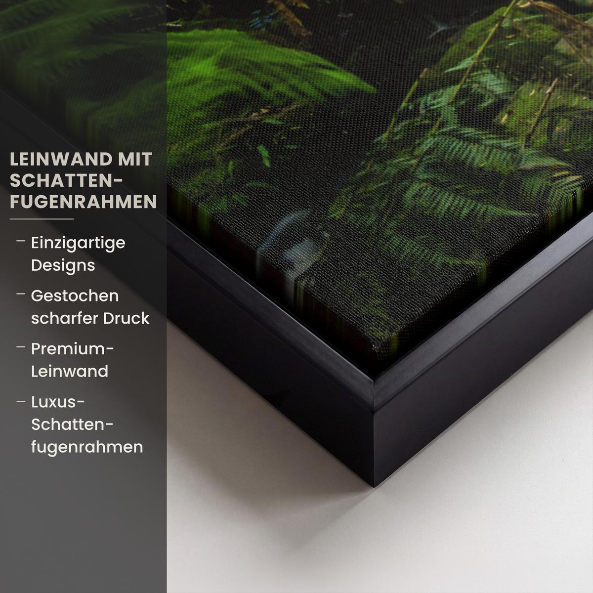 LEINWAND Bilder mit Rahmen - Dschungel - Wasserfall - Australien - Pflanzen - Natur - 70x100 - Dunkelgrün, Textil (70/100cm) - MuchoWow