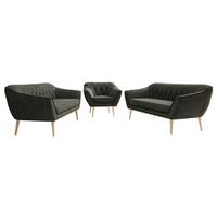 SITZGARNITUR PIRS 3+3+1 - Dunkelgrau Velvet - Holzbeine - Dunkelgrau/Buchefarben, Holzwerkstoff/Textil (180/75/74cm) - MKS