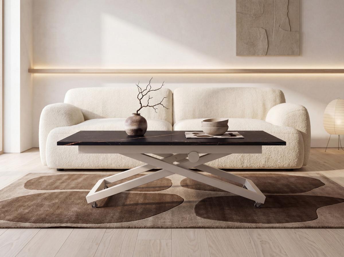 COUCHTISCH Axen höhenverstellbar ausziehbar, Schwarz Marmor Kupfer 120-160/80/38-75 cm - Kaschmir/Kupferfarben, Holzwerkstoff/Metall (80/160/75cm) - WFL GROUP