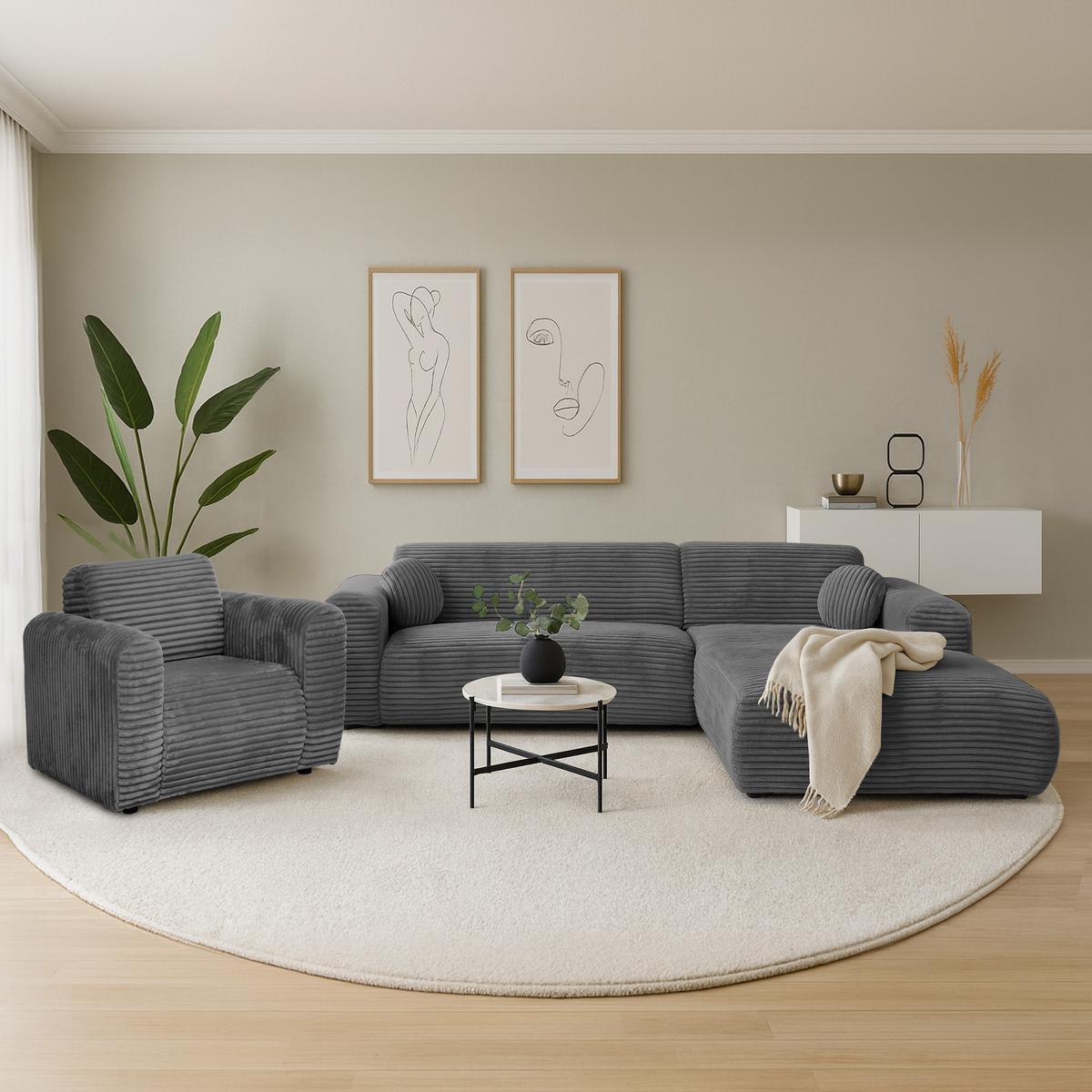 ECKSOFA Puerto, ohne Schlaffunktion, Dunkelgrau, rechts - Dunkelgrau/Schwarz, Textil (269/170cm) - Beautysofa