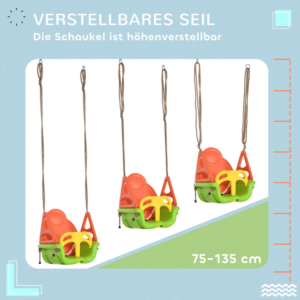 3-IN-1 Babyschaukel, Kinderschaukel mit verstellbarem Seil, Schaukelsitz, Grün - Multicolor, Kunststoff (34/48cm) - Outsunny