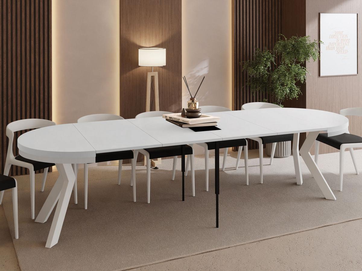 ESSTISCH Savio Weiß Neo rund ausziehbar verlängerbar XXL, Weiß 100-300/100/77 cm - Weiß, Holz/Holzwerkstoff (100/300/77cm) - WFL GROUP