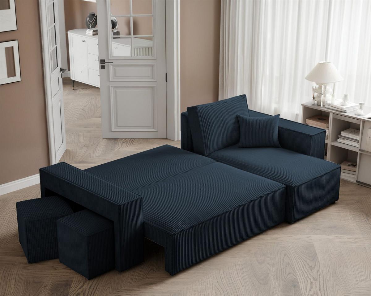 ECKSOFA Adara Inkl. Hocker - Blau, Holzwerkstoff/Textil (145/262cm) - Fun Möbel