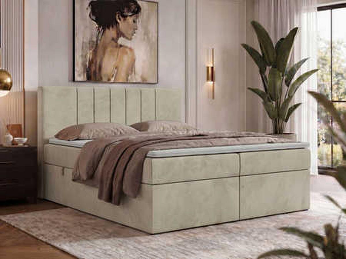 BOXBETT INERO 140/200 - Beige Velvet - Topper Visco - H4 - Beige/Schwarz, Kunststoff/Textil (140/200cm) - MKS