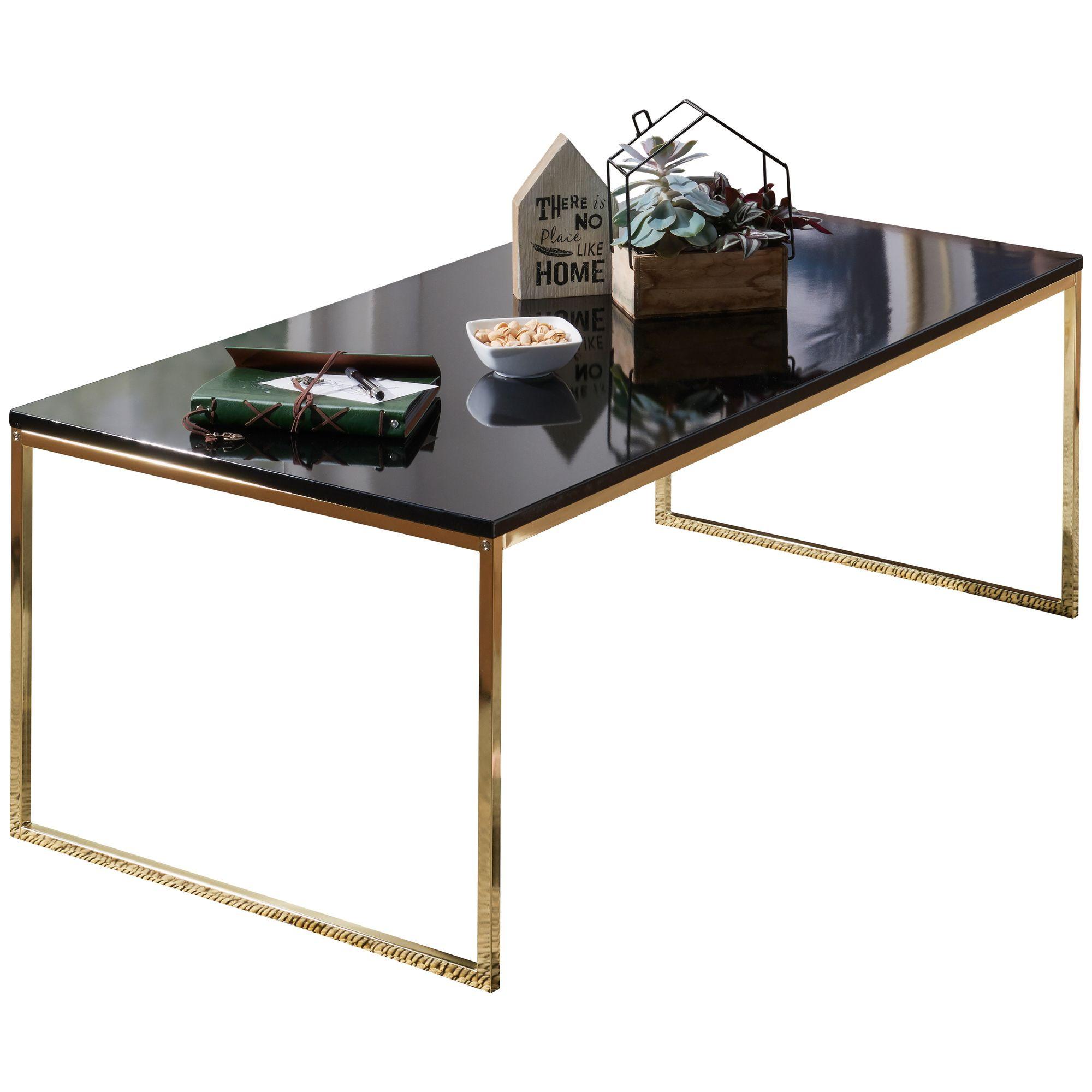 COUCHTISCH RIVA, Schwarz, Metall und Holz, Filigrane Beine, Maße 120x45x60 cm - Goldfarben/Schwarz, Holz/Metall (60/120/45cm) - KADIMA DESIGN