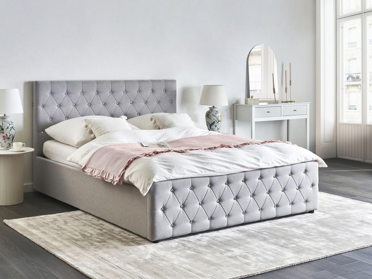 BETT mit Stauraum 160/200 cm Stoff Hellgrau Amiens - Hellgrau, Textil (160/200cm) - Beliani