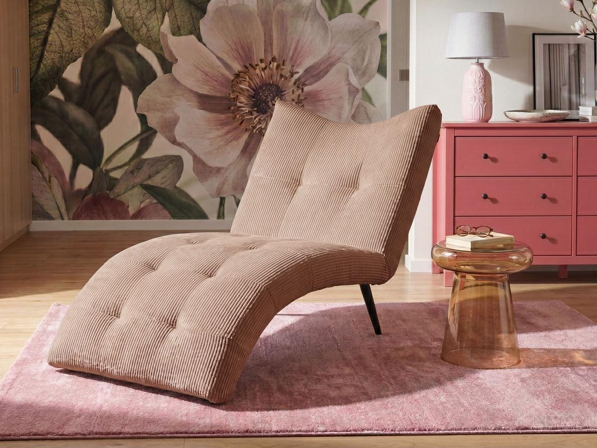 CHAISELONGUE Cord Sandbeige Quilly - Sandfarben/Beige, Textil (83/97/153cm) - Beliani