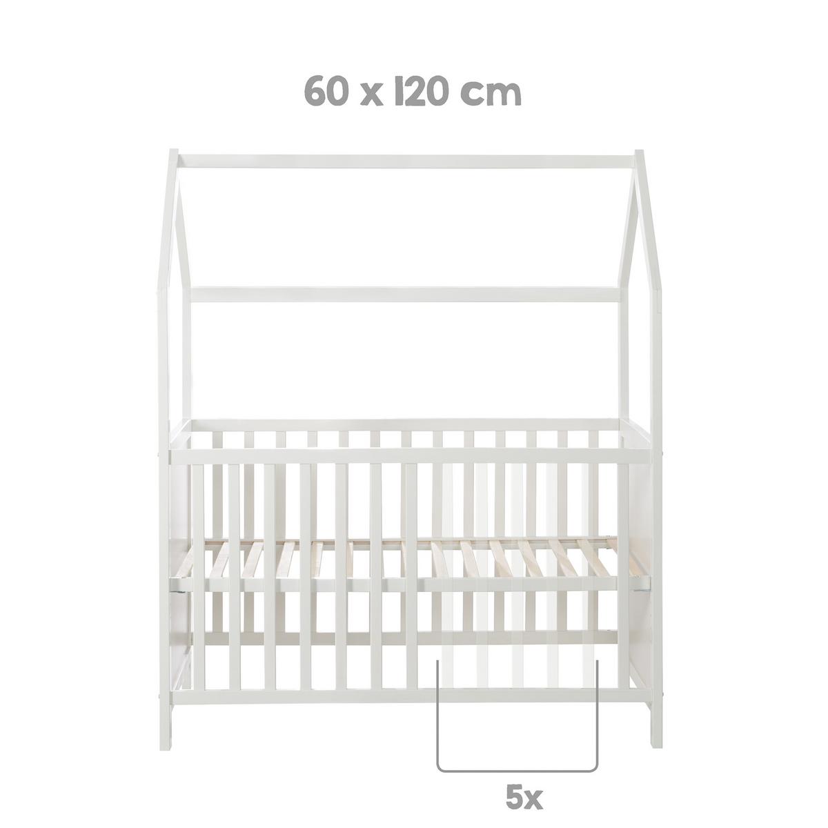 HAUSBETT 60 x 120 cm inkl. Wickelplatte - Weiß, Holzwerkstoff (60/120cm) - Roba