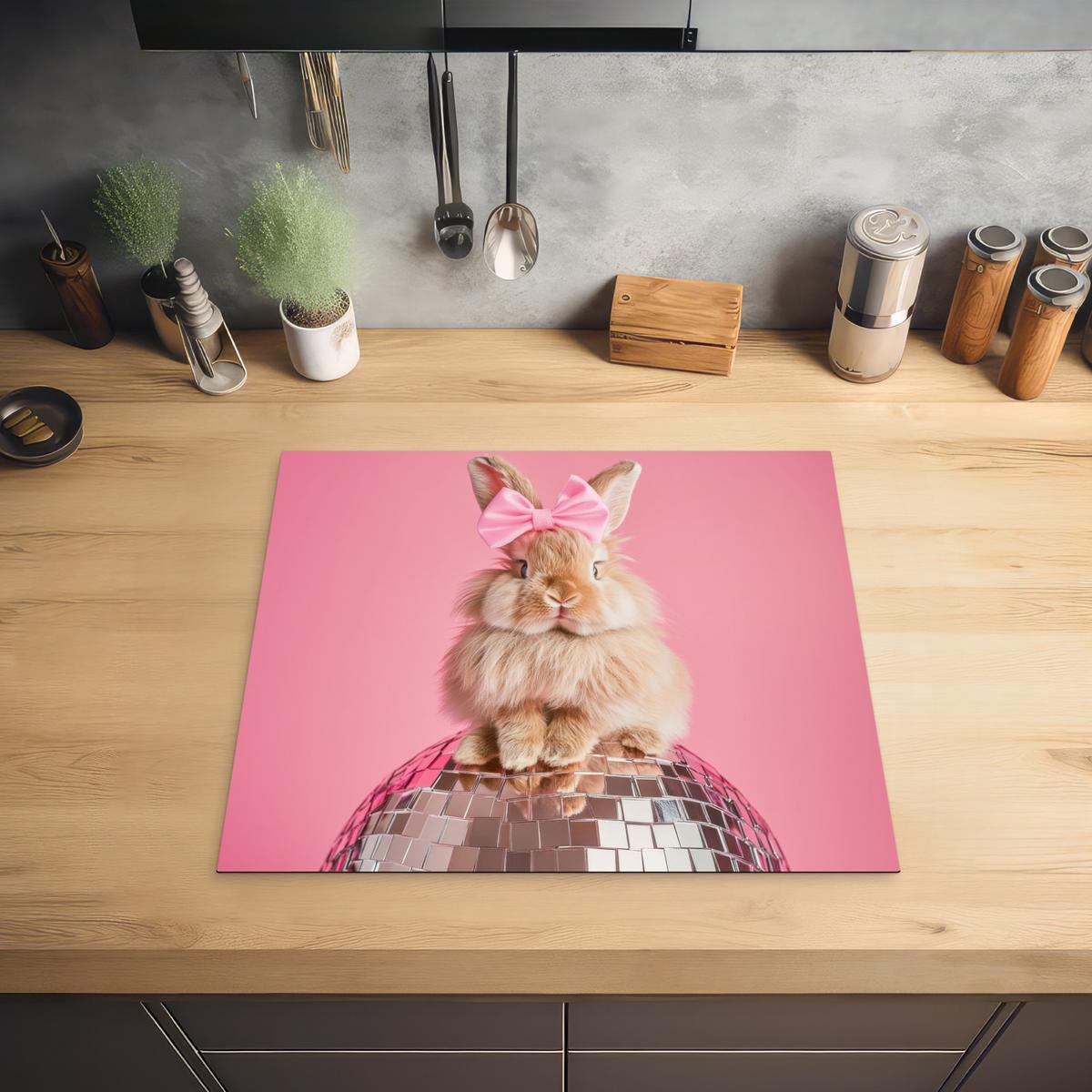 HERDABDECKPLATTE Schleife - Discoball - Kaninchen Abdeckung Ceranfeld 58.3x51.3 cm - Pink, Kunststoff (58.3/51.3/0.2cm) - MuchoWow