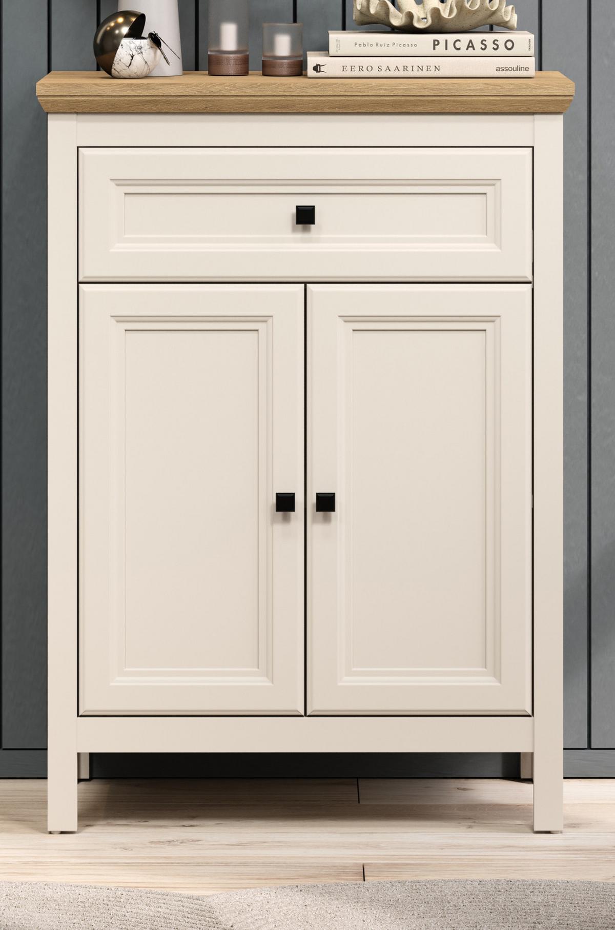 FLURKOMMODE Kaschmir, Stein Eiche Landhaus 70 x 98 cm, Schuhschrank mit Soft-Close - Kaschmir/Eichefarben, Holzwerkstoff/Kunststoff (70/98/41cm) - Top.Furn
