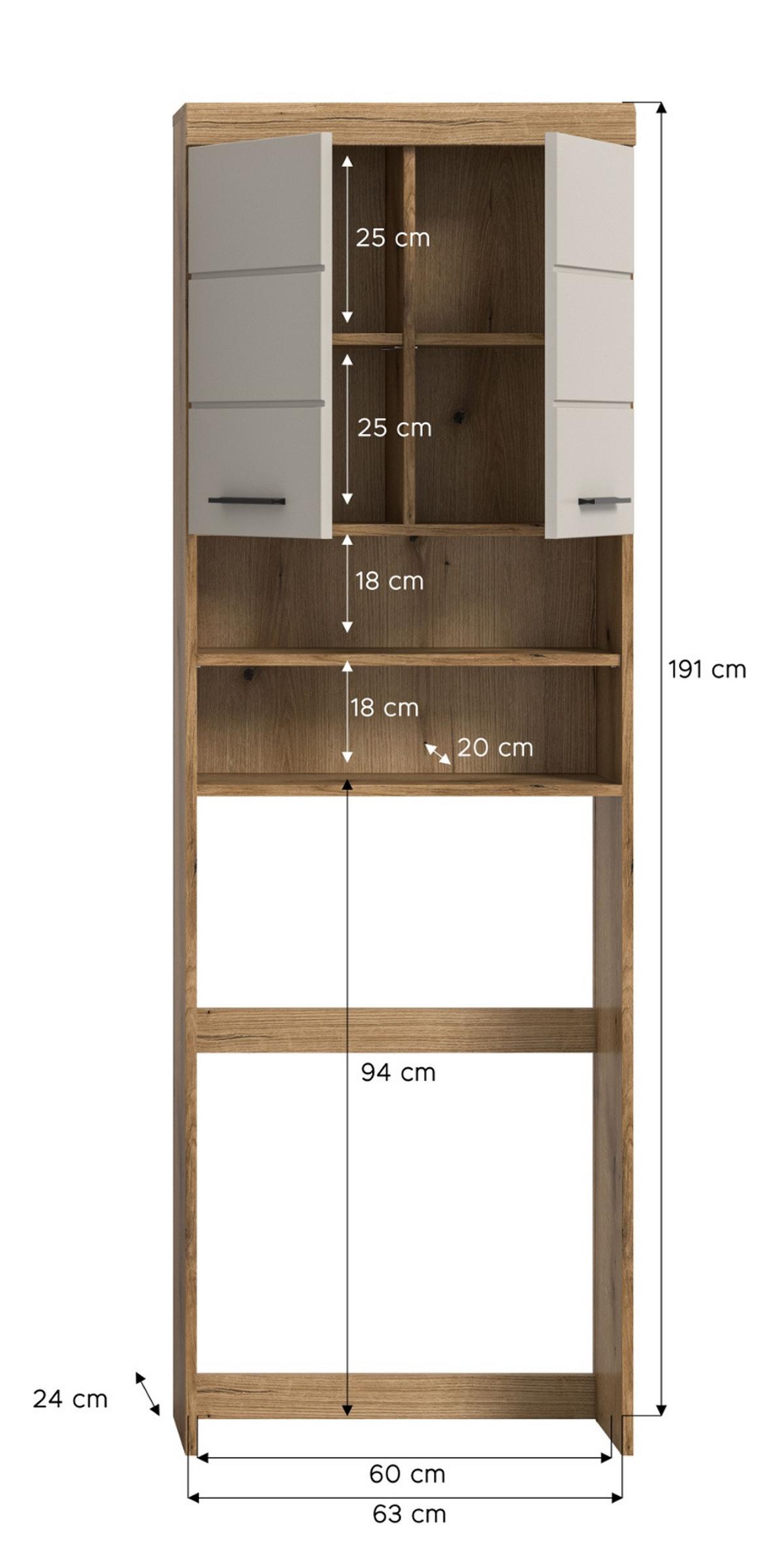 WASCHMASCHINENSCHRANK Sand, Eiche matt 63 x 191 cm, Waschmaschinen Überbau mit viel Stauraum - Sandfarben/Kaschmir, Holzwerkstoff/Kunststoff (63/191/24cm) - Inn.Furn