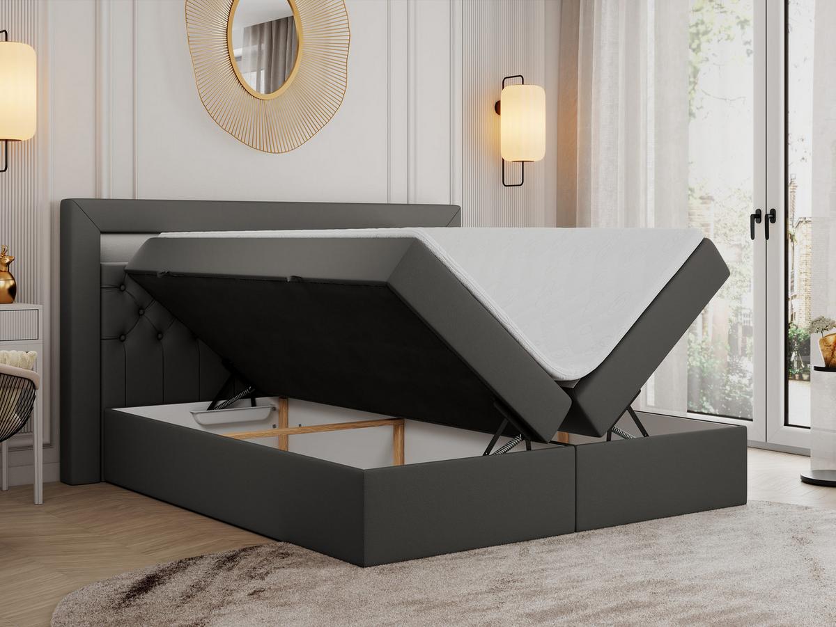 BOXBETT GOLD-6 LED 160/200 Dunkelgrau Kunstleder - H4 - Dunkelgrau, Holz/Textil (160/200cm) - MKS