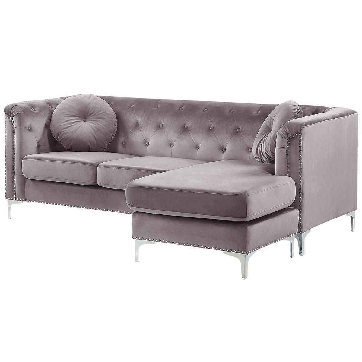 ECKSOFA Samtstoff Grau rechtsseitig Flen - Grau, Textil (212/145cm) - Beliani