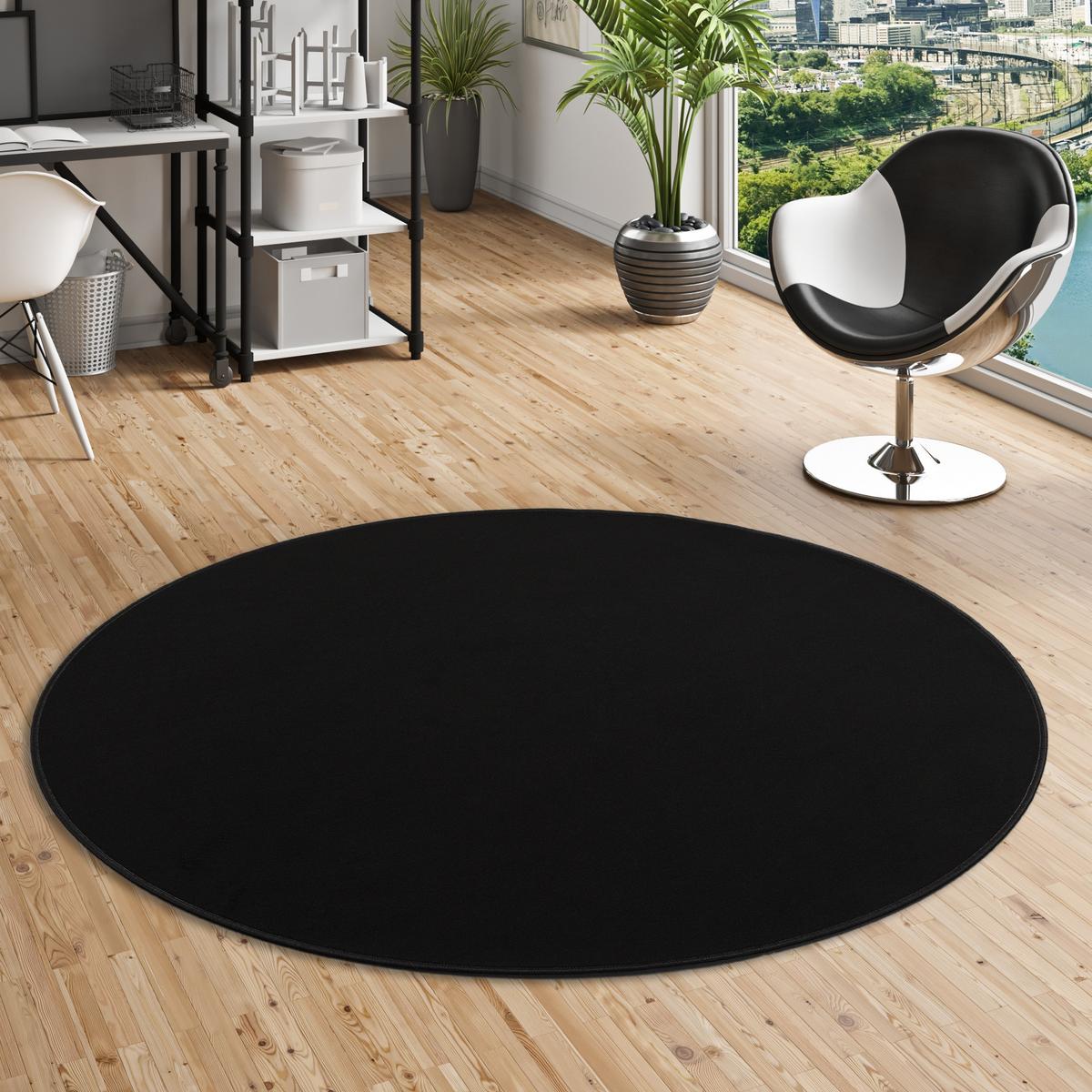BASIC VELOURS TEPPICH CARLA RUND - Schwarz, Textil (100/100cm) - Snapstyle