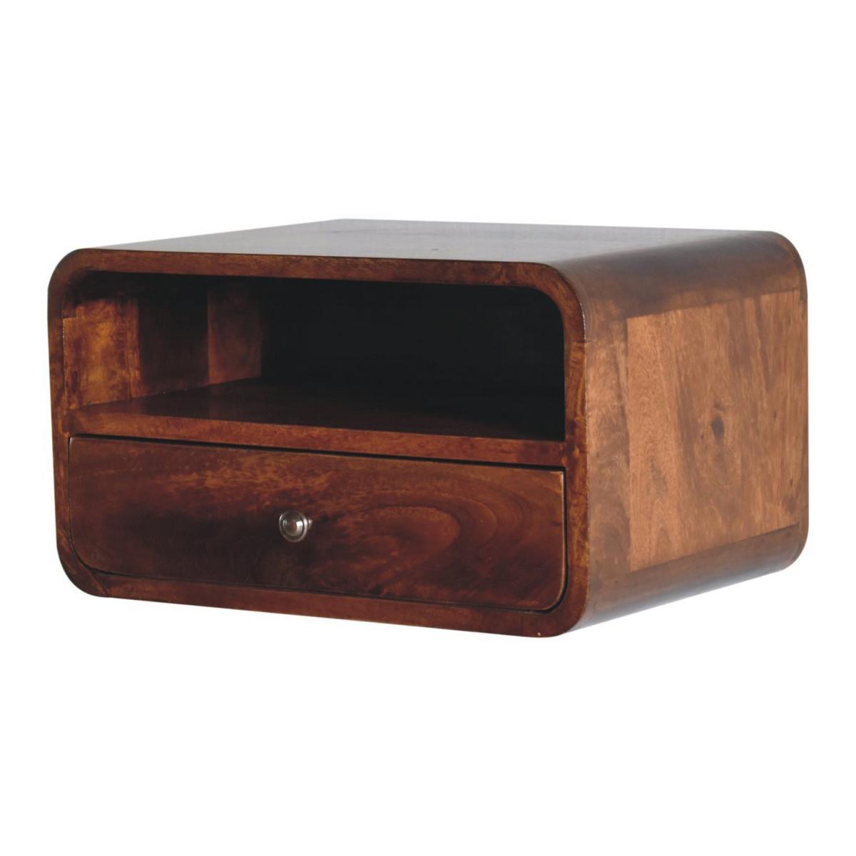 NACHTTISCH Levitate, Wandmontiert, 1 Schublade, 1Offenes Fach , Braun - Kastanienfarben/Messingfarben, Holz/Metall (45/25/32cm) - Artisan Furniture